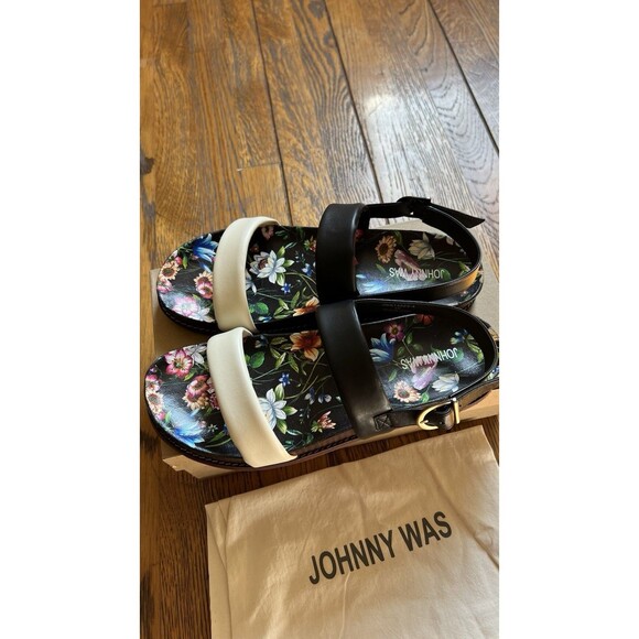 $258 NIB Johnny Was Double Band Leather Sandal Size 10 Ombre Multicolor Floral - Picture 2 of 10